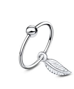 Designed Leaf with Silver Ball Nose Ring NSKR-1002